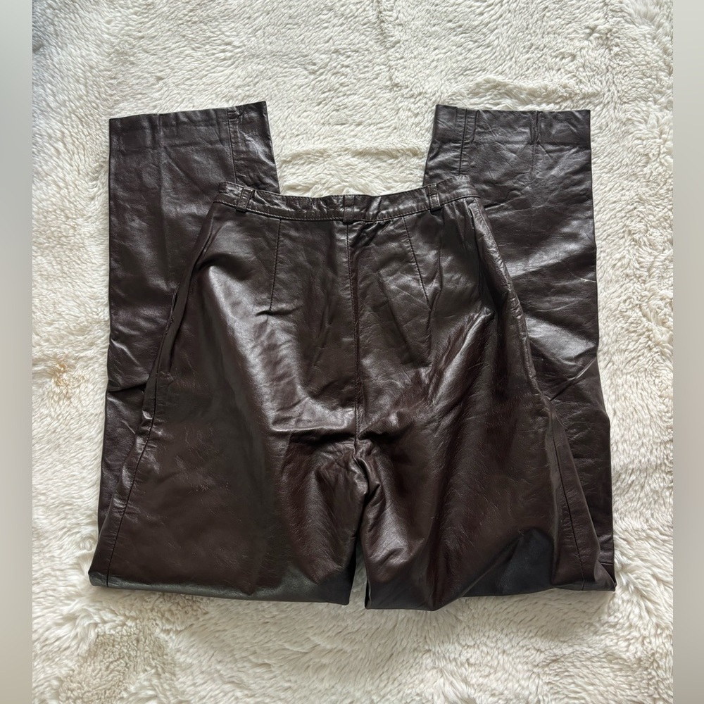 VTG 70s Brown Leather High Rise Straight Leg Pants